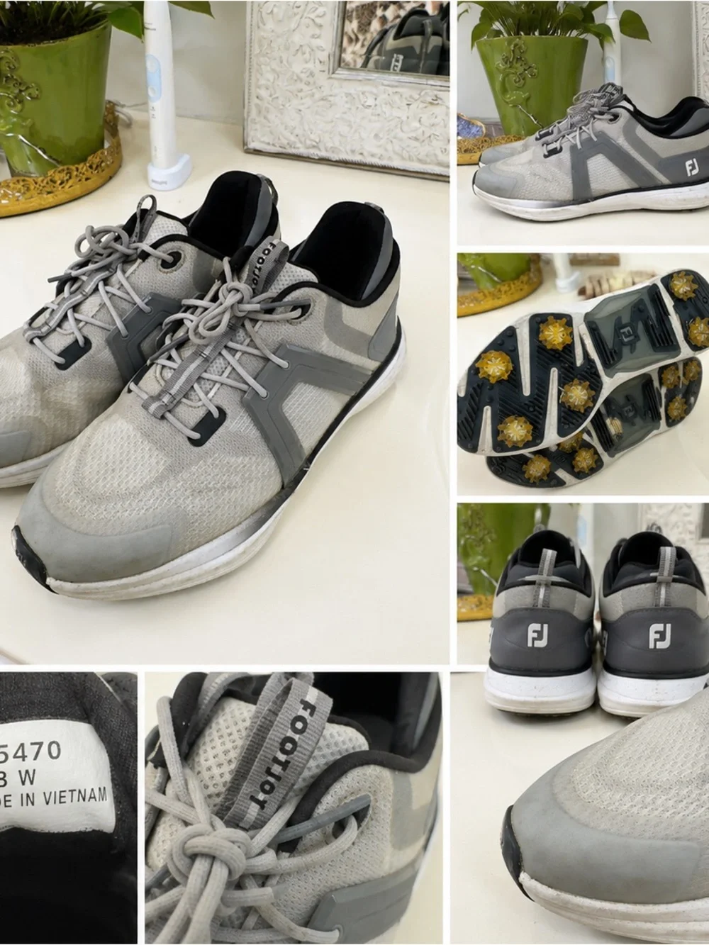 FootJoy HyperFlex Men’s Golf Shoes Gray White Spiked Wide Size 8W FJ